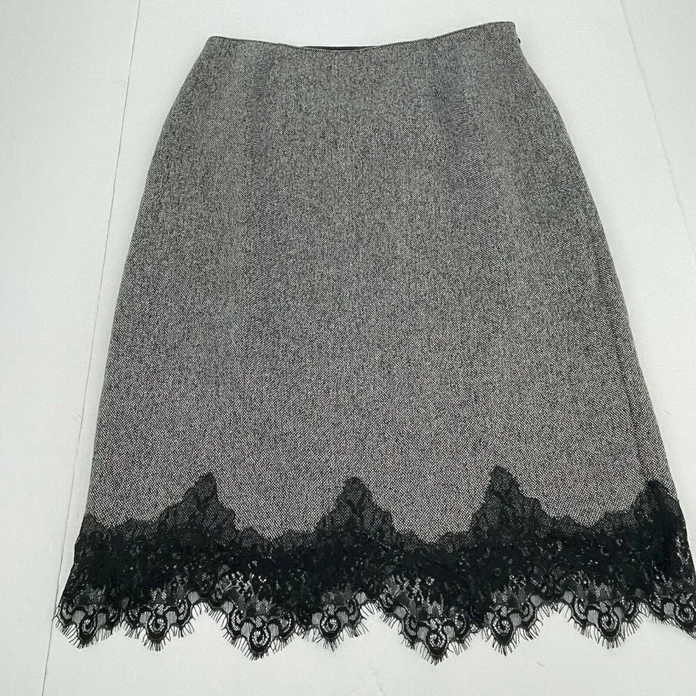 Dialogue Skirt 6 Womens Gray Black Lace Business Casual Classic Zipper Ladies
